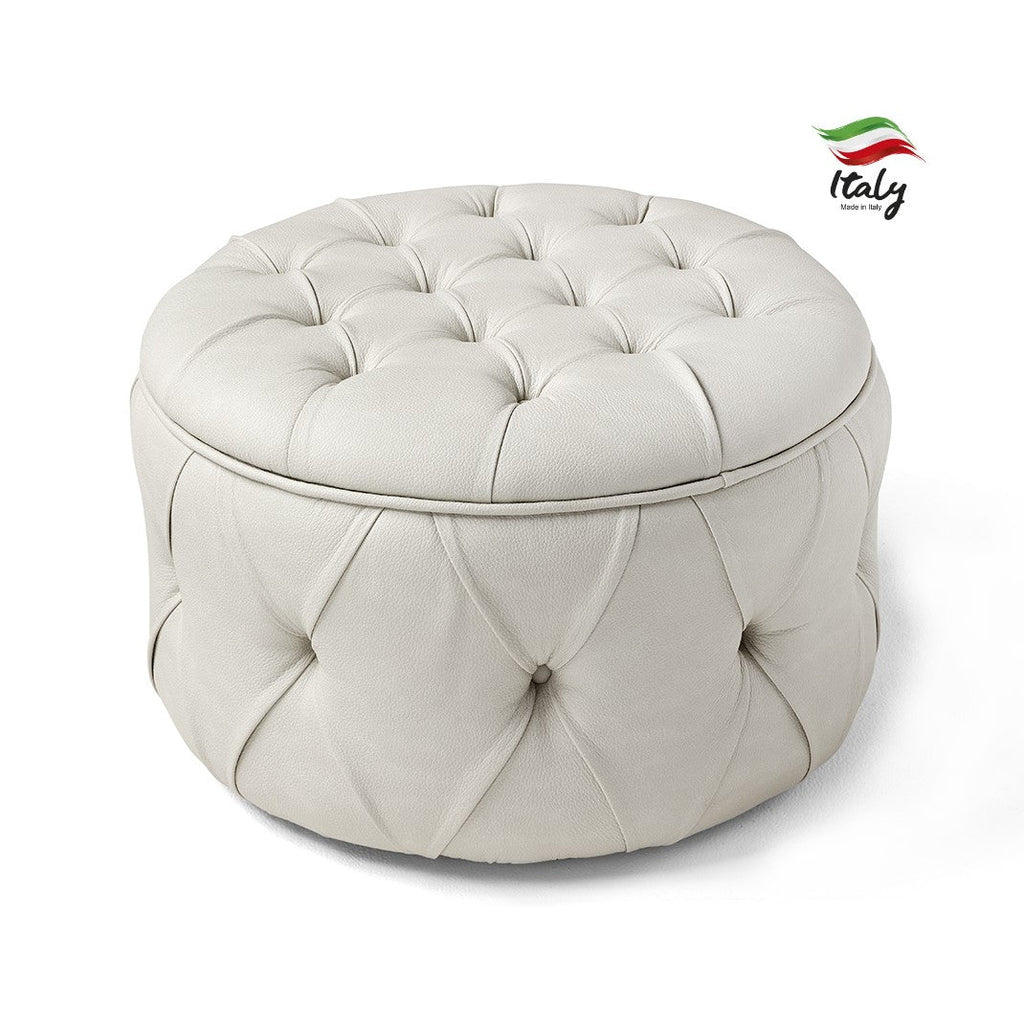 Margherita Round Button Tufted Italian Leather Ottoman Choice Leathers