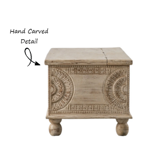 Satar Whitewash Storage Bench / Chest / Coffee Table - 130cm - Interior Envy