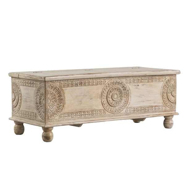 Satar Whitewash Storage Bench / Chest / Coffee Table - 130cm - Interior Envy