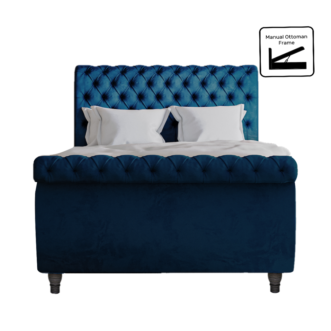 Sleigh Upholstered Bed Frame - Choice Of Standard Bed Frame Or Ottoman Storage, Sizes & Fabrics