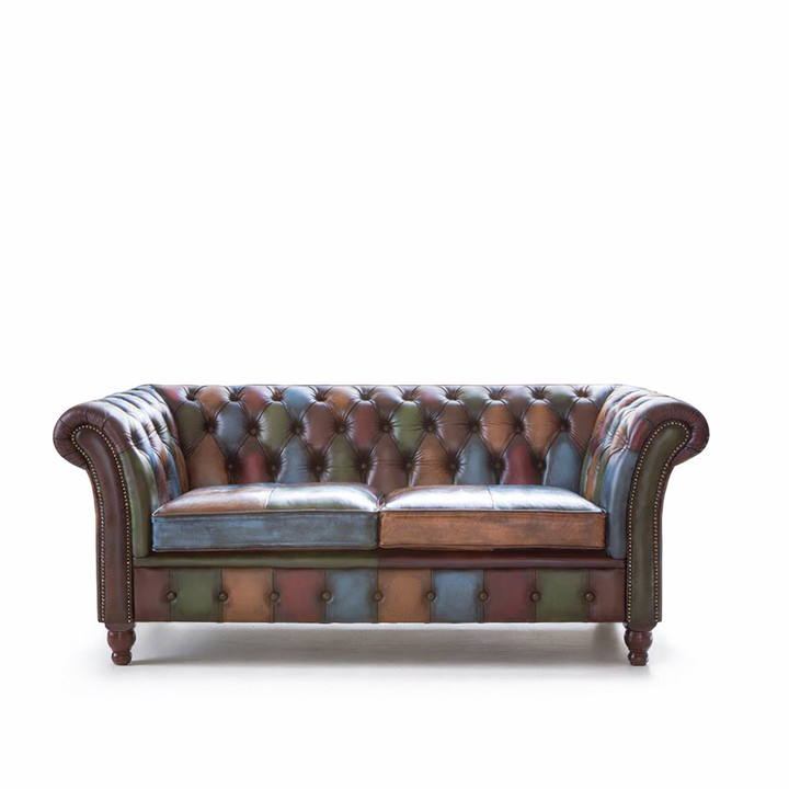 Chester Croft Rub Off Italian Leather Patchwork 2 Seater Sofa - Interior Envy