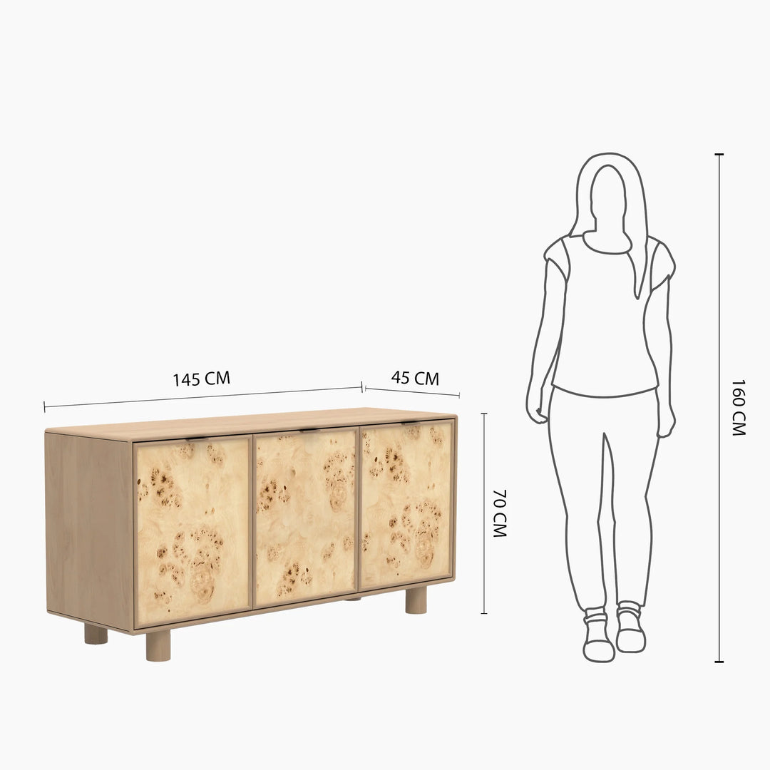 Urban Burl Three Door Cabinet  Mango Wood- Natural