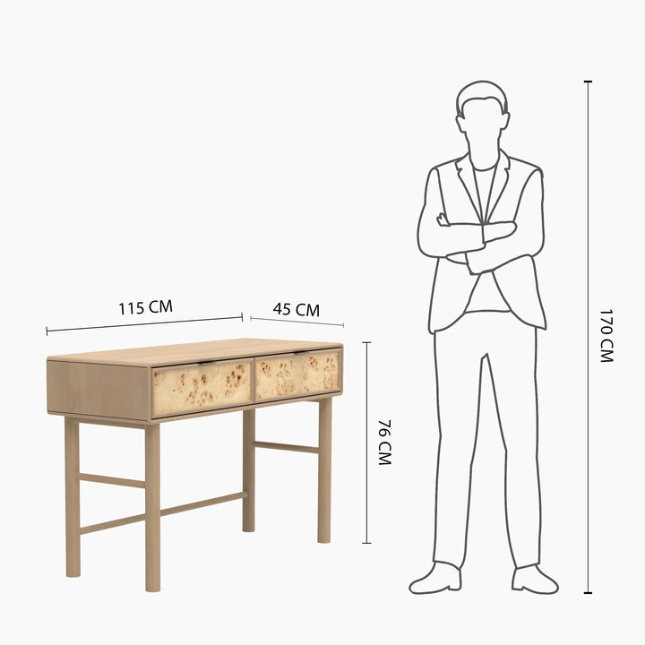 Urban Burl Two Drawer Console Table  Mango Wood- Natural