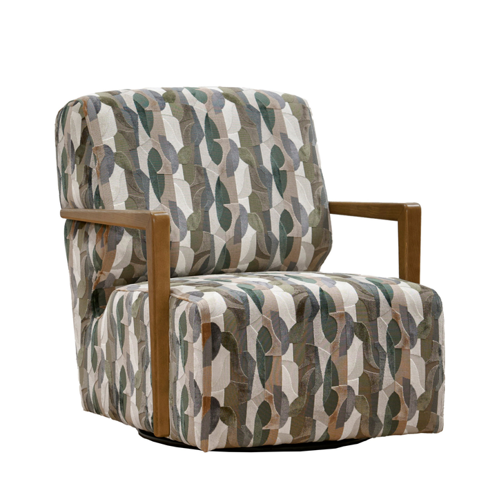 Livia Patterned Fabric Accent Swivel Chair - Choice Of Fabrics & Arm Trim - Interior Envy