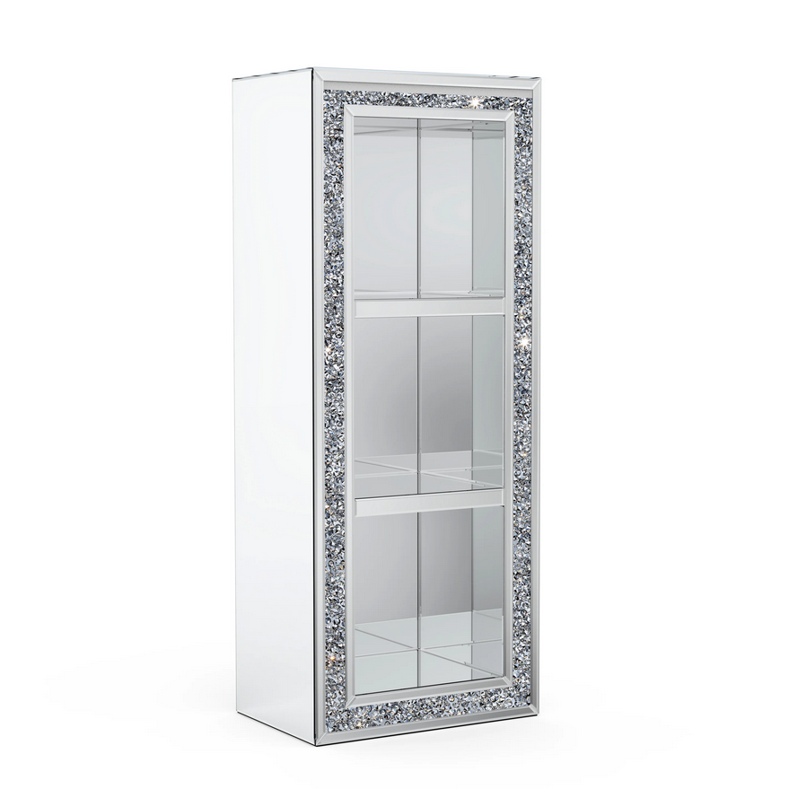 Crushed Diamond Mirrored Tall 3 Tier Bookcase - The Furniture Mega Store 