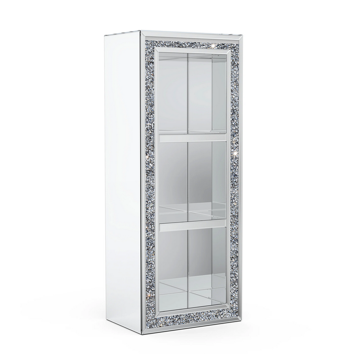 Crushed Diamond Mirrored Tall 3 Tier Bookcase - The Furniture Mega Store 