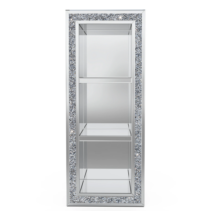 Crushed Diamond Mirrored Tall 3 Tier Bookcase - The Furniture Mega Store 