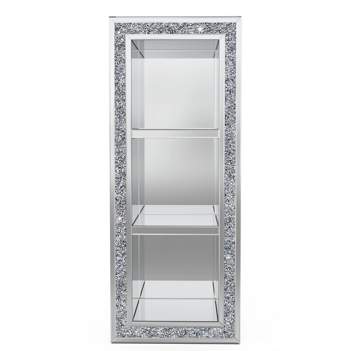 Crushed Diamond Mirrored Tall 3 Tier Bookcase - The Furniture Mega Store 