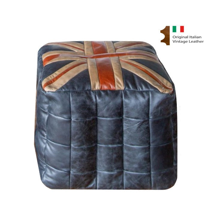 Union Jack Vintage Leather Cube Bean Bag Large