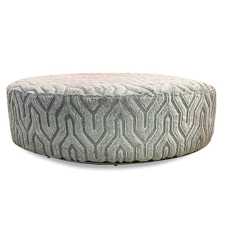 Wolf Grey Fabric Large Round Accent Footstool