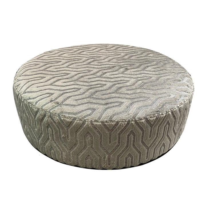Wolf Grey Fabric Large Round Accent Footstool - Interior Envy