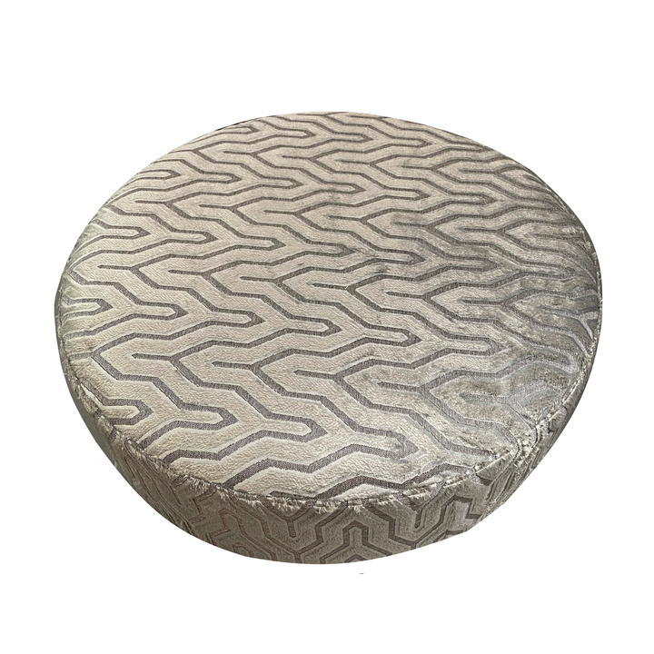 Wolf Grey Fabric Large Round Accent Footstool - Interior Envy
