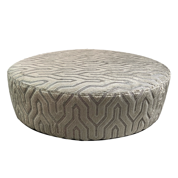Wolf Grey Fabric Large Round Accent Footstool - Interior Envy