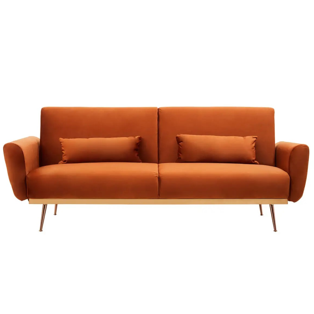 Hatton Sofa Bed - Burnt Orange Velvet - Interior Envy