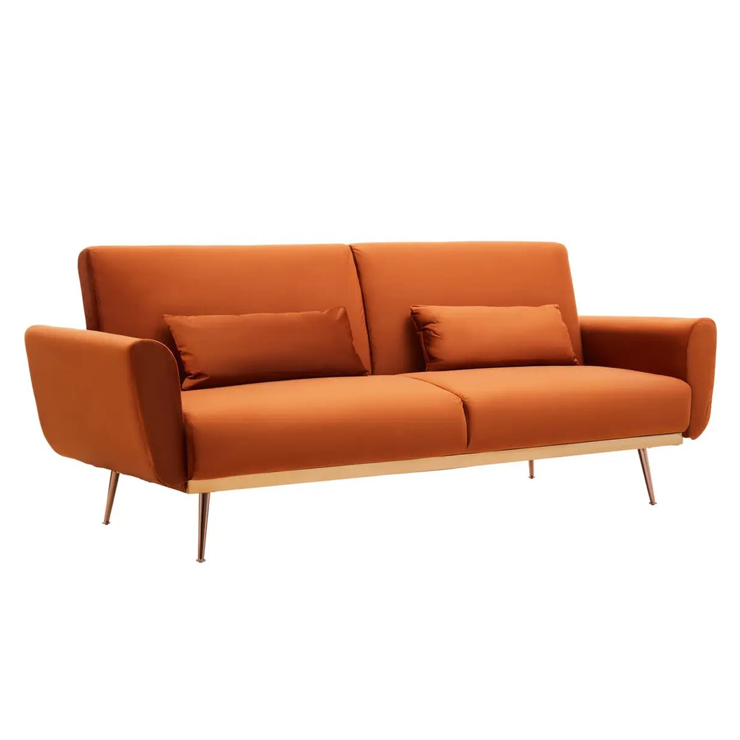 Hatton Sofa Bed - Burnt Orange Velvet - Interior Envy