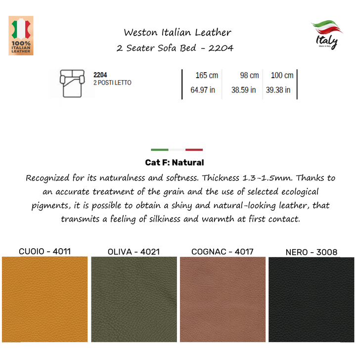 Weston Italian Leather Easy Open Sofa Bed - Choice Of Sizes & Leathers - Interior Envy