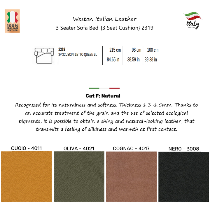 Weston Italian Leather Easy Open Sofa Bed - Choice Of Sizes & Leathers - Interior Envy