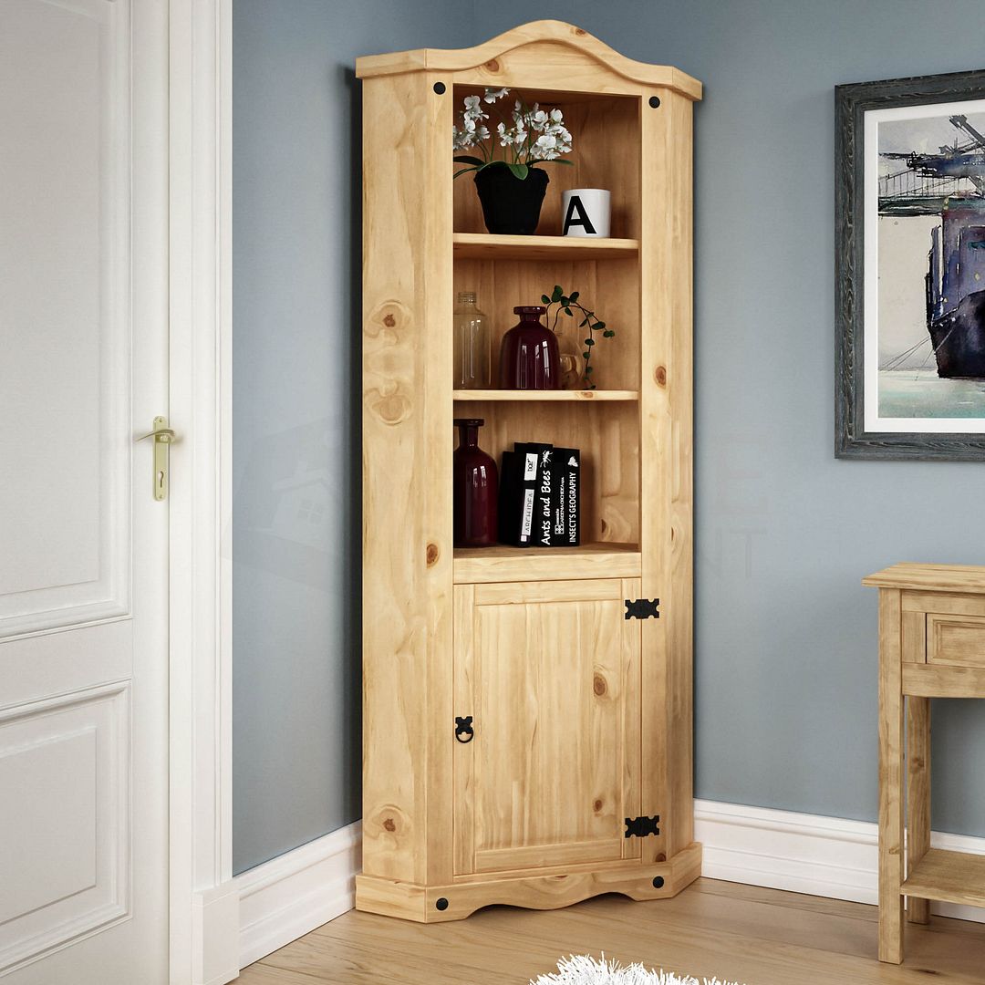 Corona Corner Display Unit - Distressed Waxed Pine - The Furniture Mega Store 