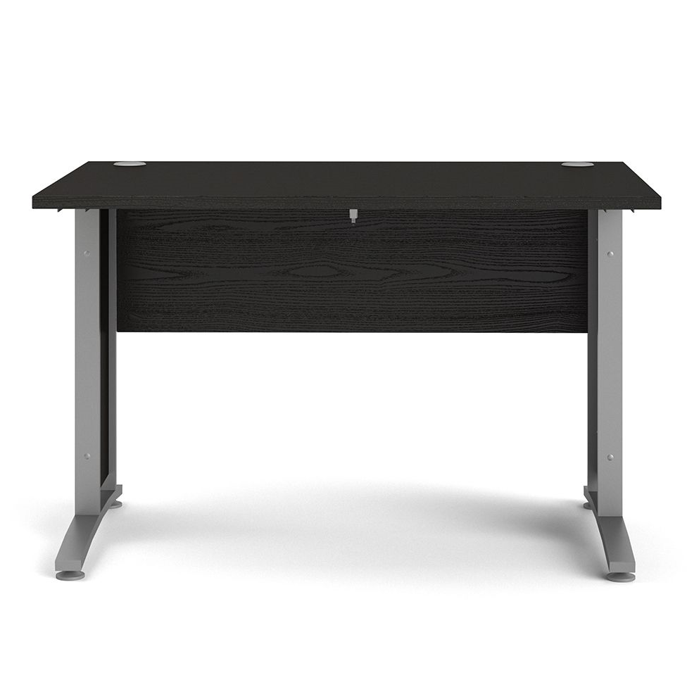 Pria Black Woodgrain Desk 120cm - Black & Silver Grey steel Legs - Interior Envy