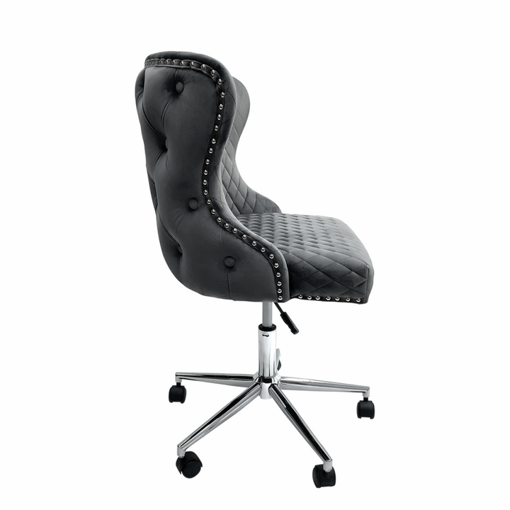 Valentino Grey Velvet - Lion Knocker Back Tufted Office Chair - The Furniture Mega Store 