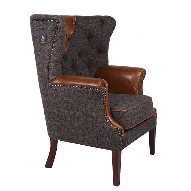 Knightsbridge Harris Tweed & Vintage Leather Wingback Chair - Various ...
