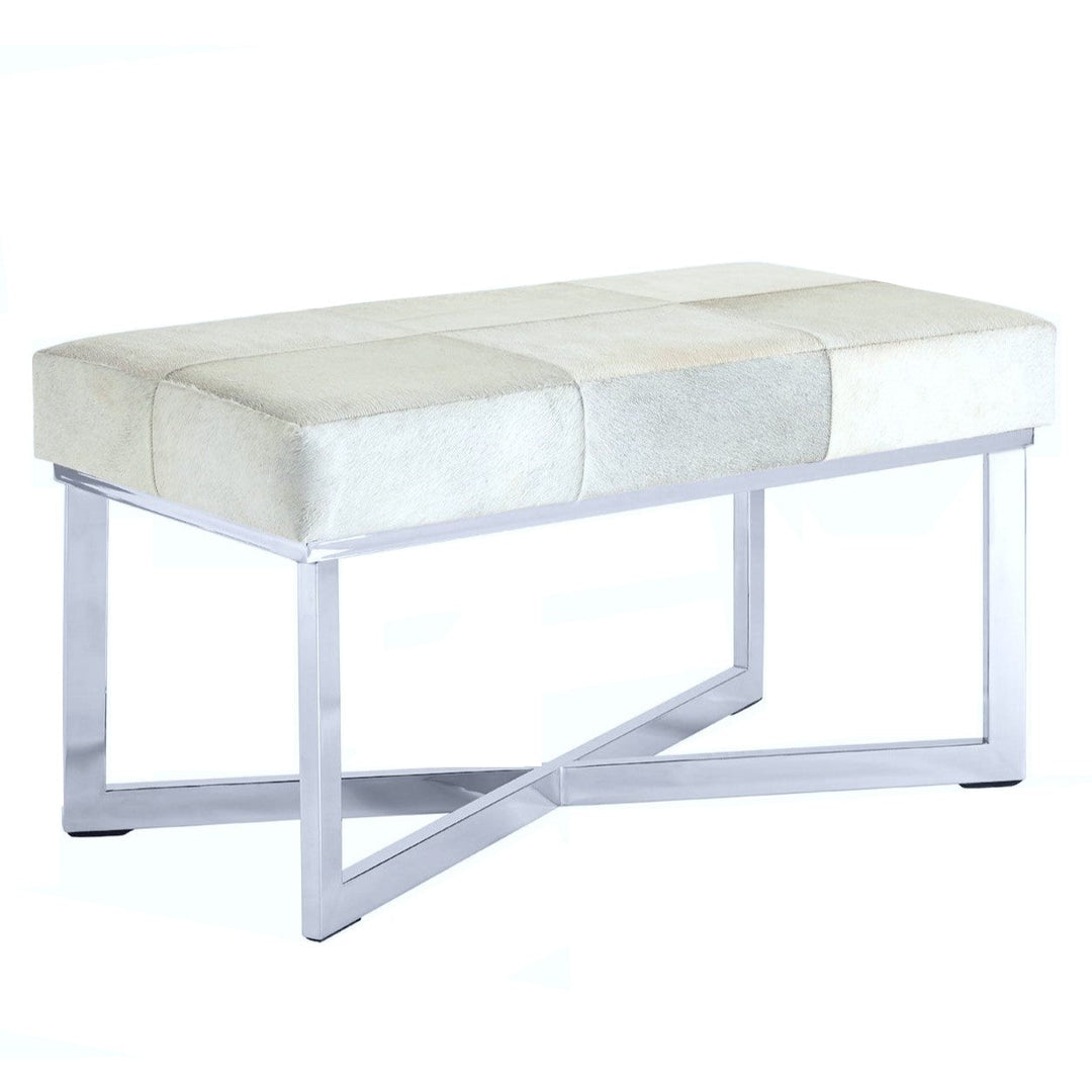 Townhouse Genuine White Leather & Stainless Steel Base Bench - The Furniture Mega Store 