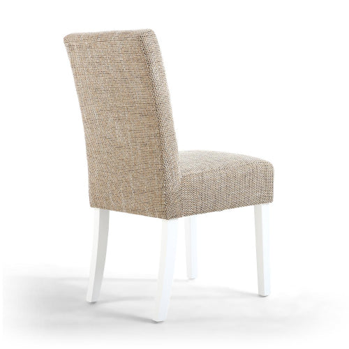 Moseley Tweed Oatmeal Dining Chair in White Legs