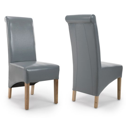 Krista Roll Back Leather Dining Chairs Set 2