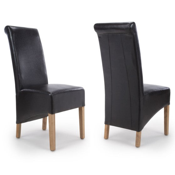 Krista Roll Back Leather Dining Chairs Set 2
