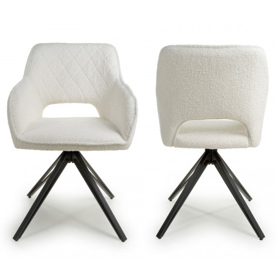 Boucle Swivel Base Dining Chairs Sold Pairs