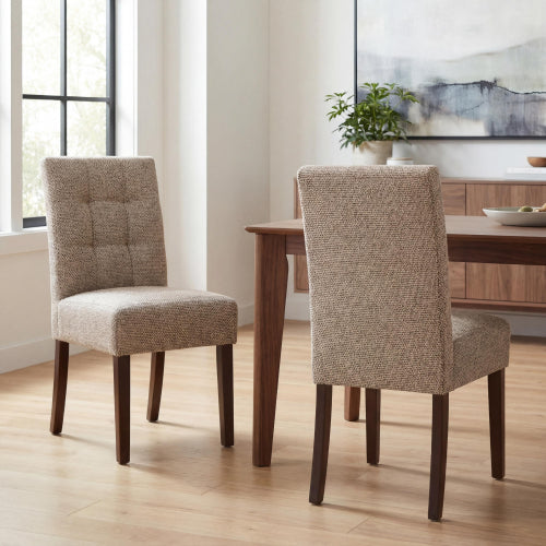 Moseley Tweed Oatmeal Dining Chairs in Walnut Legs