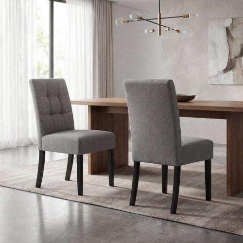 Moseley Waffle Linen Effect Steel Grey Dining Chairs  with Black Legs