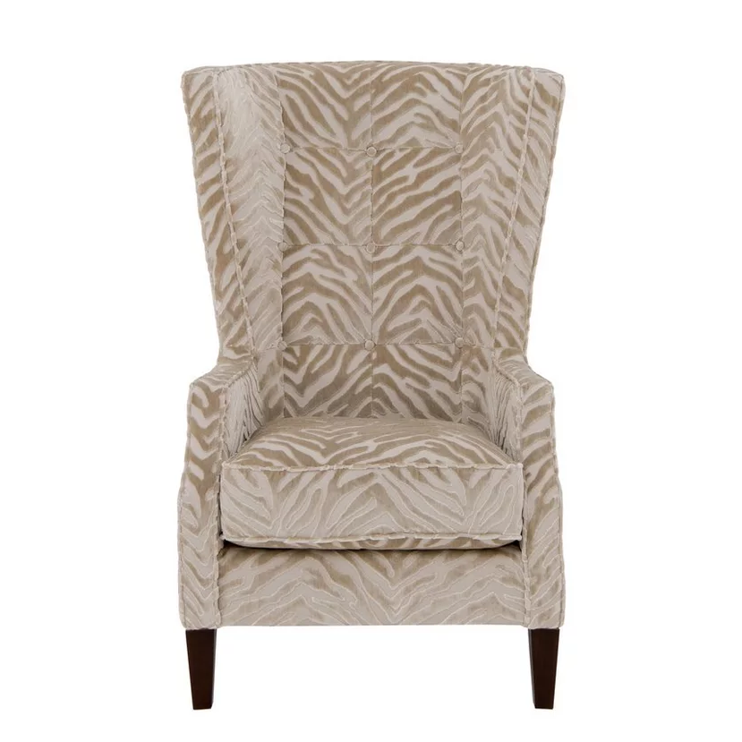Kenya Fabric Throne Winged Accent Chair Choice Legs