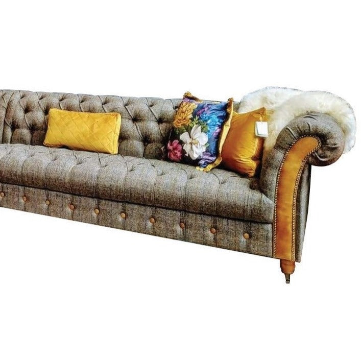Westminster Buttoned Harris Tweed & Vintage Leather Chesterfield Corner ...