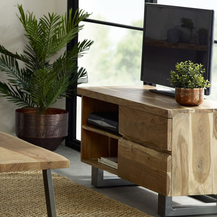 Prague Live Edge 2 Drawer TV Unit - 110cm - The Furniture Mega Store 