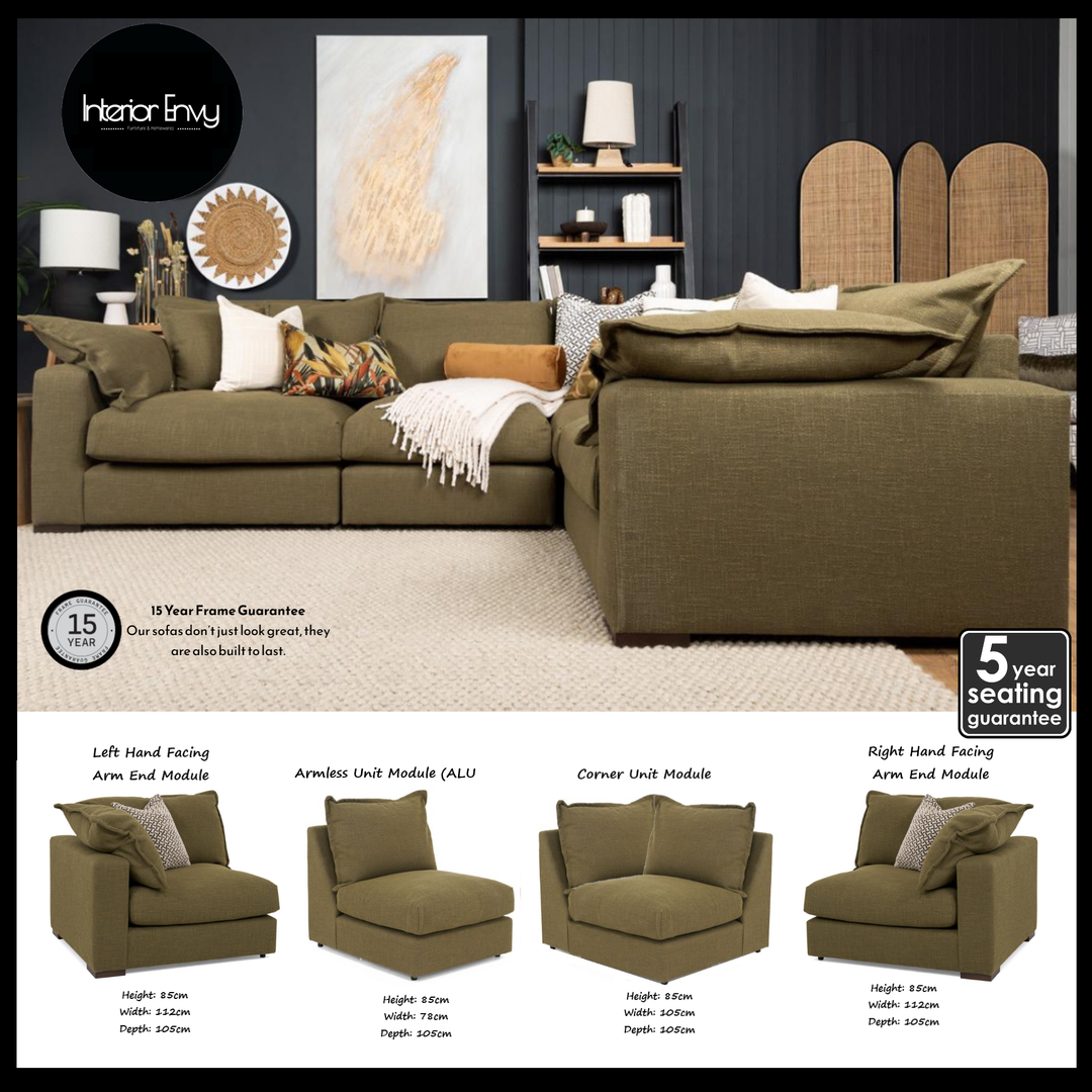 Lennox Fabric Pillow Edge Modular Corner Sofa