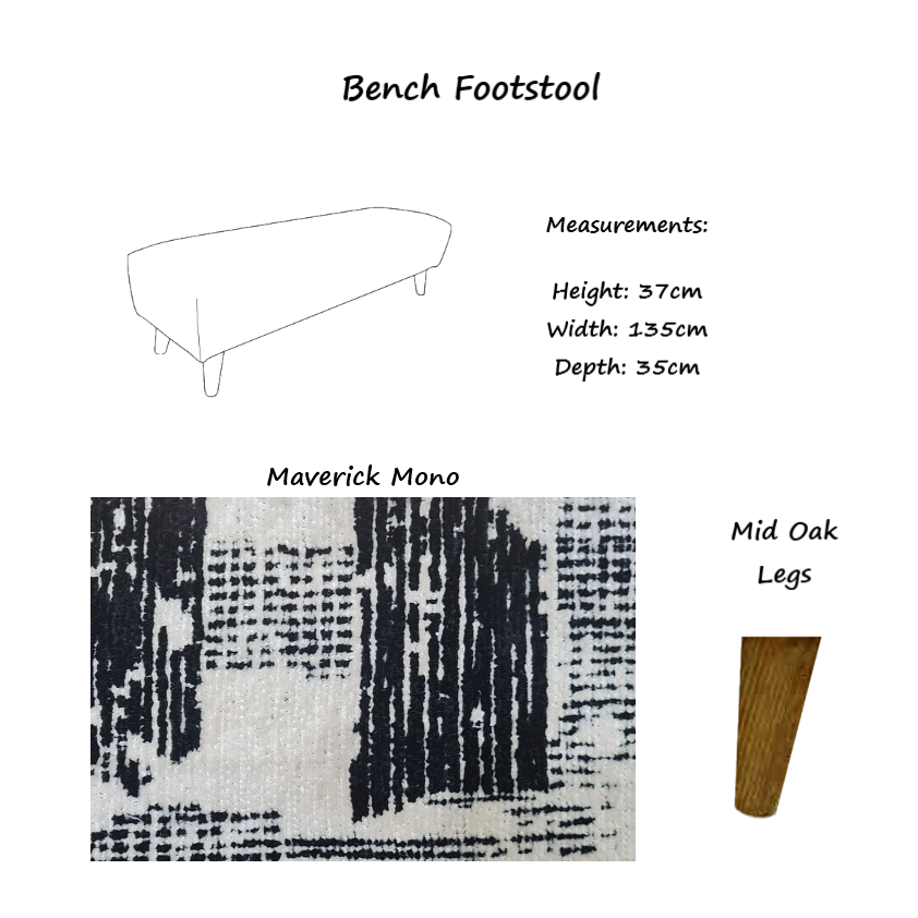 Maverick Mono Fabric Bench Footstool - Choice Of Legs