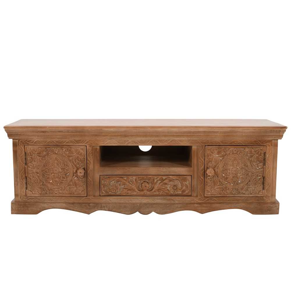 Carved Mango Wood Large TV Cabinet 140cm