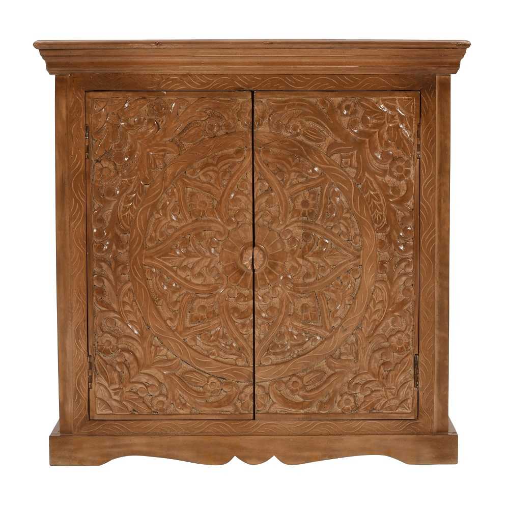 Carved Mango Wood 2 Door Sideboard 85cm