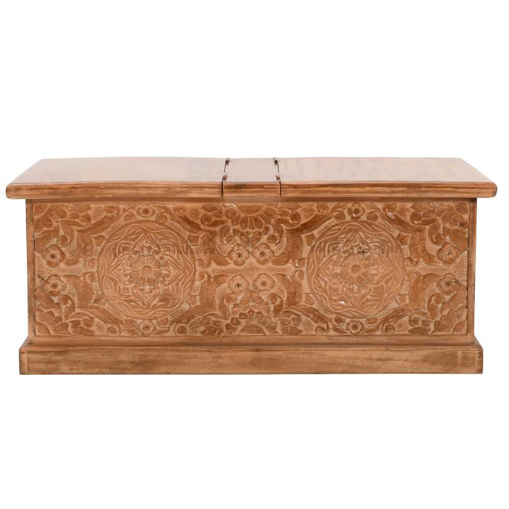 Carved Mango Wood Storage Chest Blanket Box