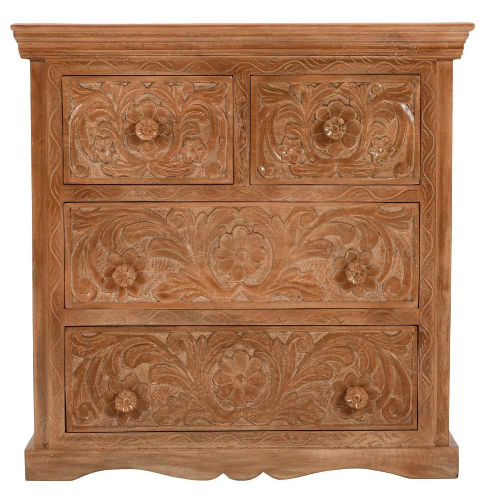 Carved Mango Wood 2 Over 2 Chest Drawers