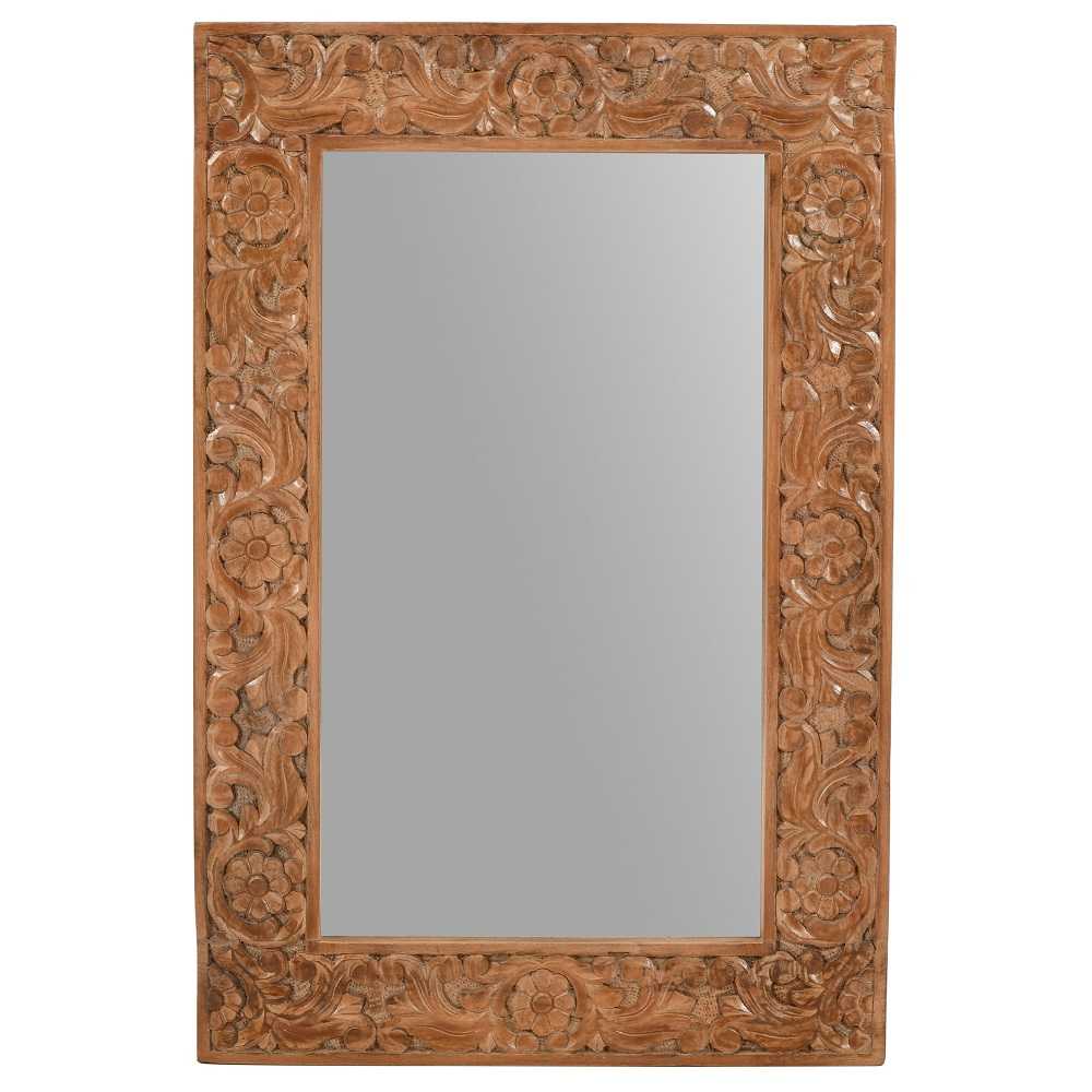 Carved Mango Wood Large Wall Mirror 90cm