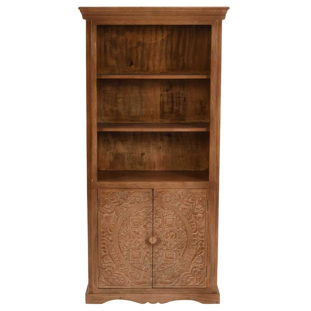 Carved Mango Wood Large Bookcase Cupboard