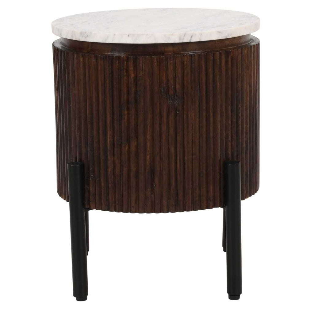 Opal Fluted Mango Wood & Marble Top Round Side Table 35cm