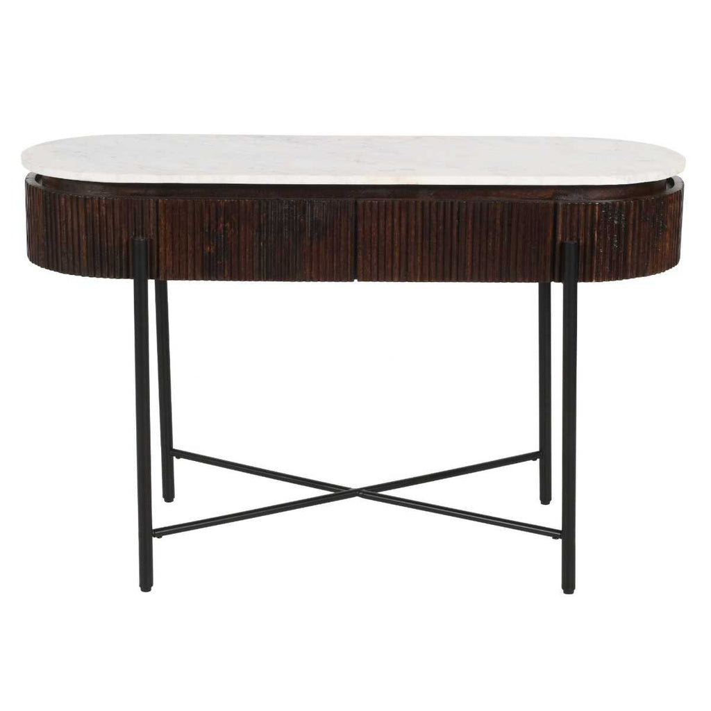 Opal Fluted Mango Wood & Marble Top 2 Drawer Console Table 120cm