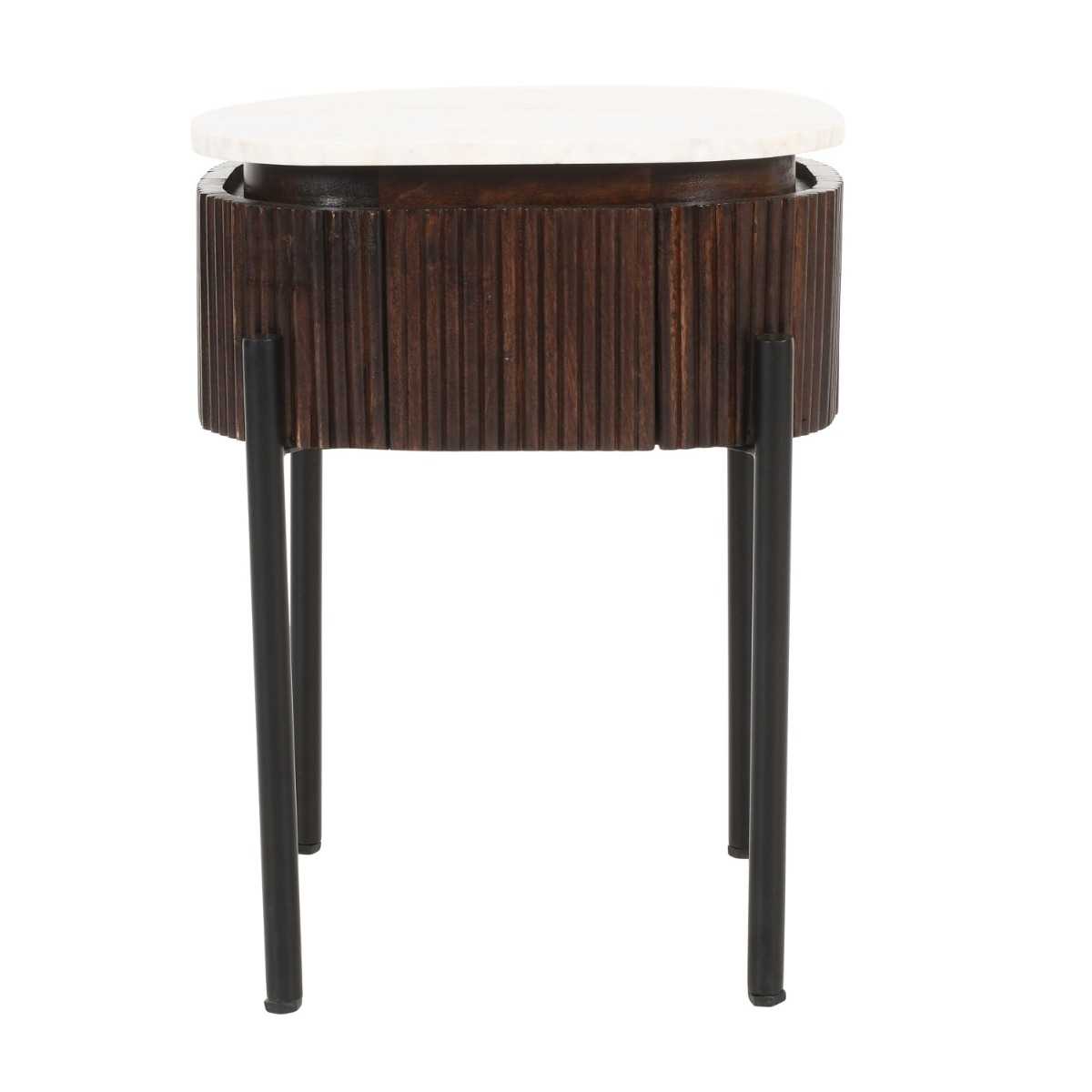 Opal Fluted Mango Wood & Marble Top 1 Drawer Side Table 45cm