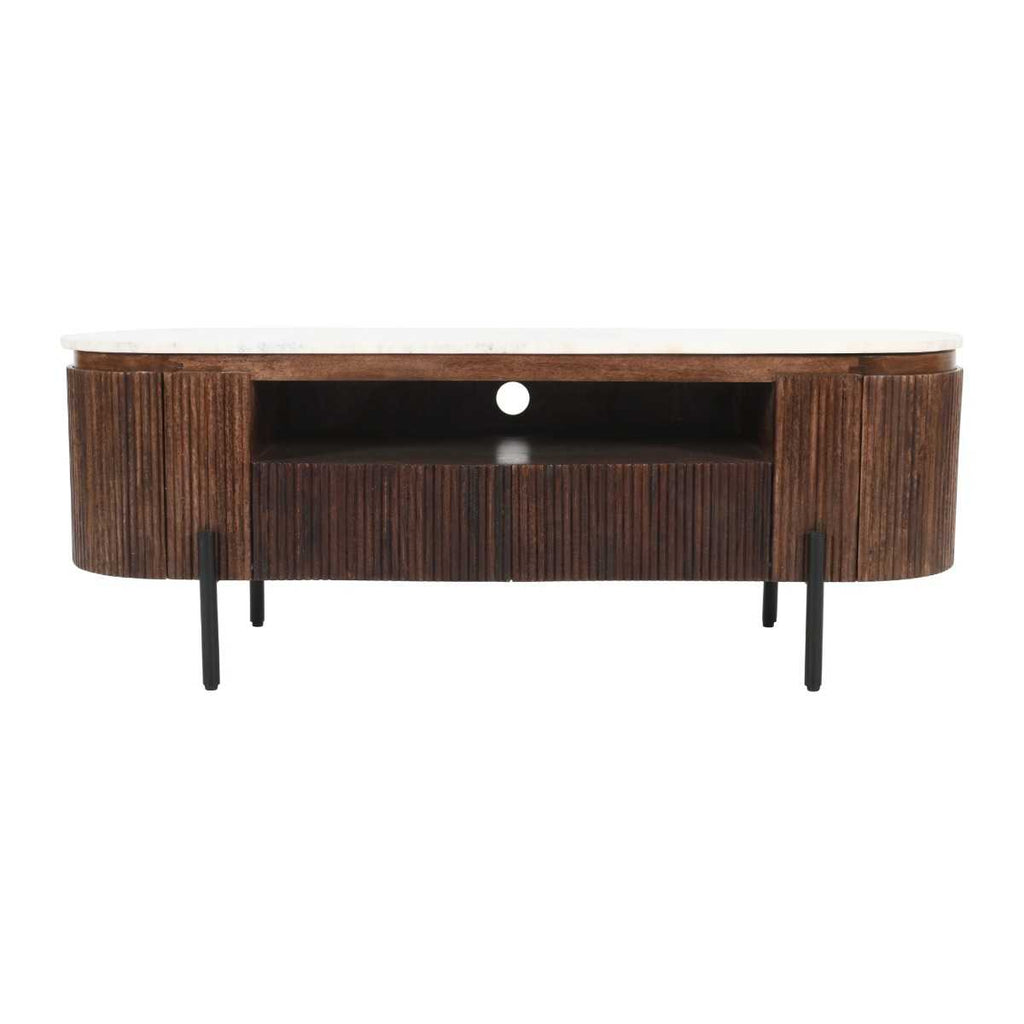 Opal Fluted Mango Wood & Marble Top 2 Door 2 Drawer TV Cabinet 140cm