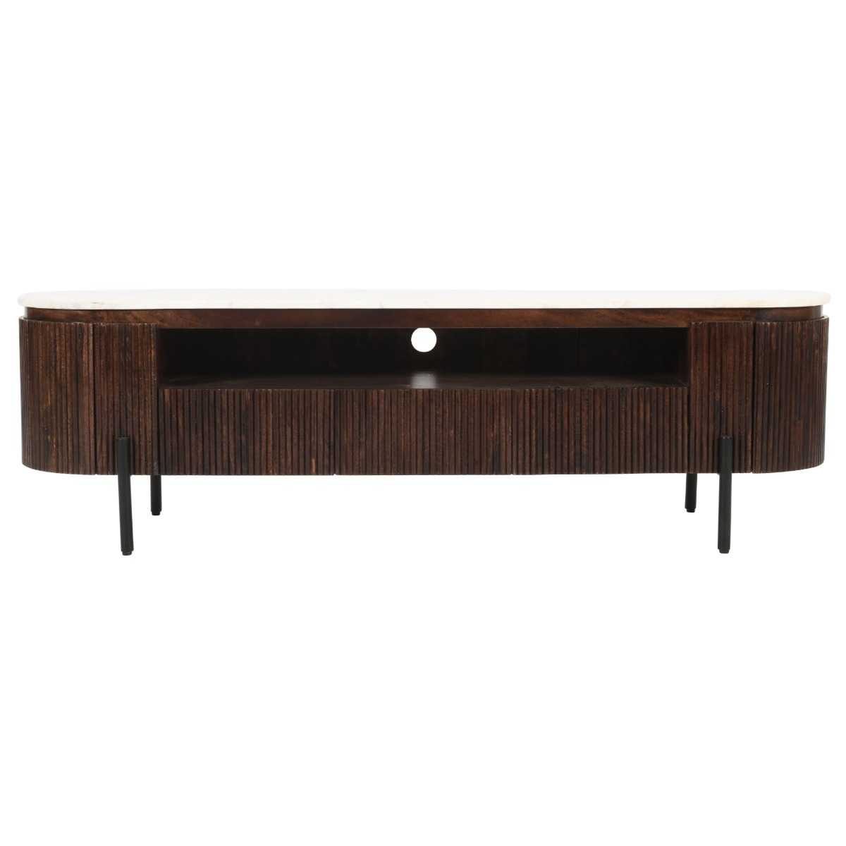 Opal Fluted Mango Wood & Marble Top 2 Door 3 Drawer TV Cabinet 170cm