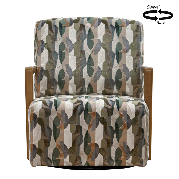 Livia Patterned Fabric Accent Swivel Chair - Choice Of Fabrics & Arm Trim - Interior Envy