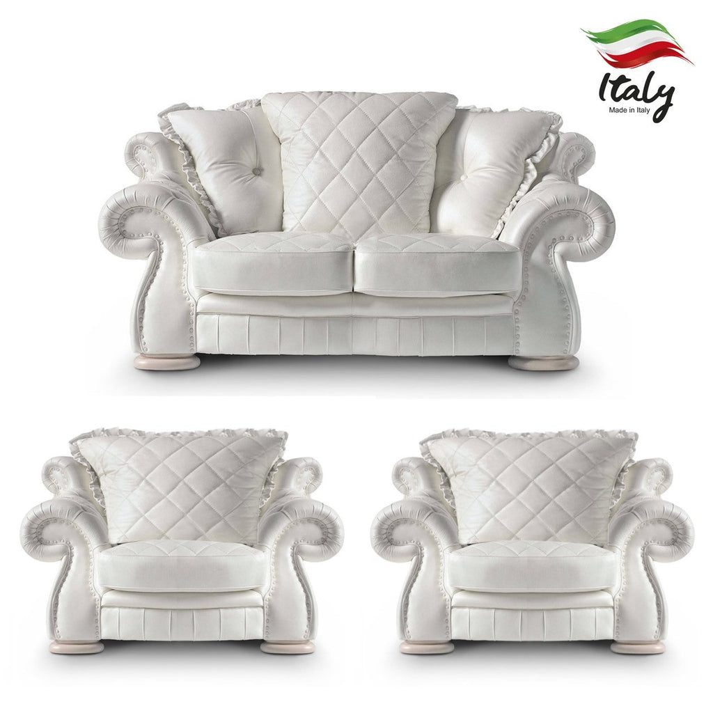 Pendragon Italian Leather 2 Seater Sofa & x2 Armchairs Set